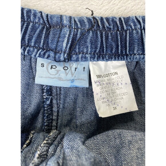New GW Sport Pull On Blue Denim Shorts Women's 3X Stretch elastic Waist Drawstri - Picture 2 of 7